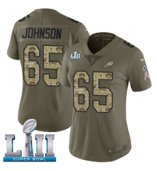 Women's Nike Philadelphia Eagles #65 Lane Johnson Limited Olive/Camo 2017 Salute to Service Super Bowl LII NFL Jersey
