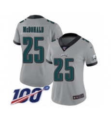 Women's Philadelphia Eagles #25 Tommy McDonald Limited Silver Inverted Legend 100th Season Football Jersey