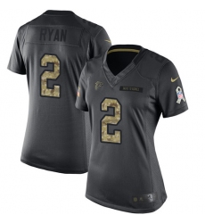 Women's Nike Atlanta Falcons #2 Matt Ryan Limited Black 2016 Salute to Service NFL Jersey