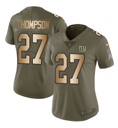 Women's Nike New York Giants #27 Darian Thompson Limited Olive/Gold 2017 Salute to Service NFL Jersey