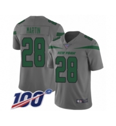 Men's New York Jets #28 Curtis Martin Limited Gray Inverted Legend 100th Season Football Jersey