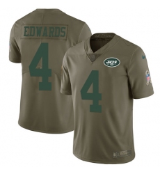 Men's Nike New York Jets #4 Lac Edwards Limited Olive 2017 Salute to Service NFL Jersey