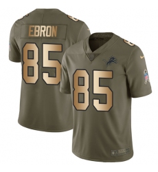 Men's Nike Detroit Lions #85 Eric Ebron Limited Olive/Gold Salute to Service NFL Jersey