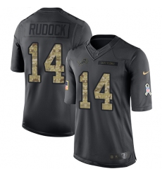 Men's Nike Detroit Lions #14 Jake Rudock Limited Black 2016 Salute to Service NFL Jersey