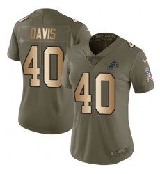 Women's Nike Detroit Lions #40 Jarrad Davis Limited Olive/Gold Salute to Service NFL Jersey
