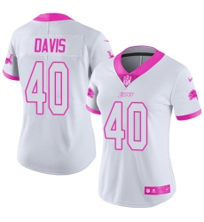 Women's Nike Detroit Lions #40 Jarrad Davis Limited White/Pink Rush Fashion NFL Jersey