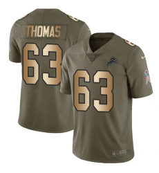 Youth Nike Detroit Lions #63 Brandon Thomas Limited Olive/Gold Salute to Service NFL Jersey
