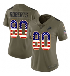 Women's Nike Detroit Lions #80 Michael Roberts Limited Olive/USA Flag Salute to Service NFL Jersey