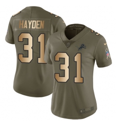 Women's Nike Detroit Lions #31 D.J. Hayden Limited Olive/Gold Salute to Service NFL Jersey
