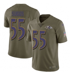 Youth Nike Baltimore Ravens #55 Terrell Suggs Limited Olive 2017 Salute to Service NFL Jersey