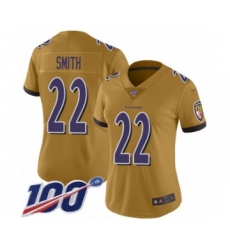 Women's Baltimore Ravens #22 Jimmy Smith Limited Gold Inverted Legend 100th Season Football Jersey