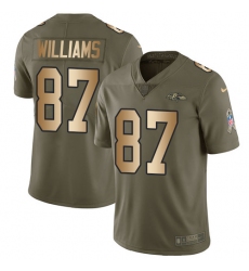 Men's Nike Baltimore Ravens #87 Maxx Williams Limited Olive/Gold Salute to Service NFL Jersey
