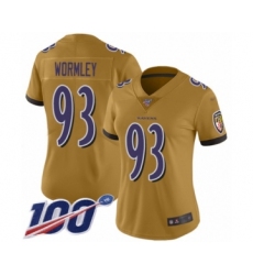 Women's Baltimore Ravens #93 Chris Wormley Limited Gold Inverted Legend 100th Season Football Jersey