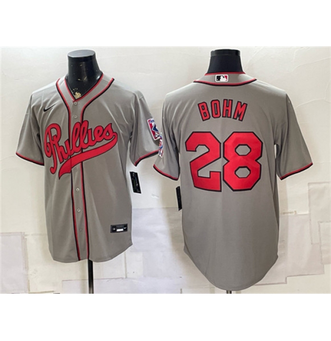 Men's Philadelphia Phillies #28 Alec Bohm Gray 2026 Field of Dreams Stadium Stitched Baseball Jersey