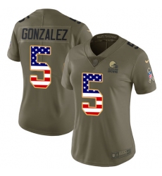 Women's Nike Cleveland Browns #5 Zane Gonzalez Limited Olive/USA Flag 2017 Salute to Service NFL Jersey