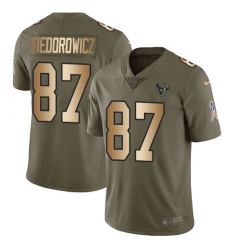 Men's Nike Houston Texans #87 C.J. Fiedorowicz Limited Olive/Gold 2017 Salute to Service NFL Jersey