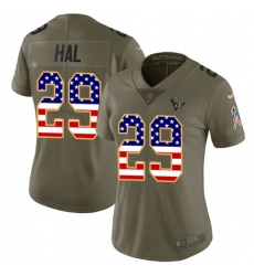 Women's Nike Houston Texans #29 Andre Hal Limited Olive/USA Flag 2017 Salute to Service NFL Jersey