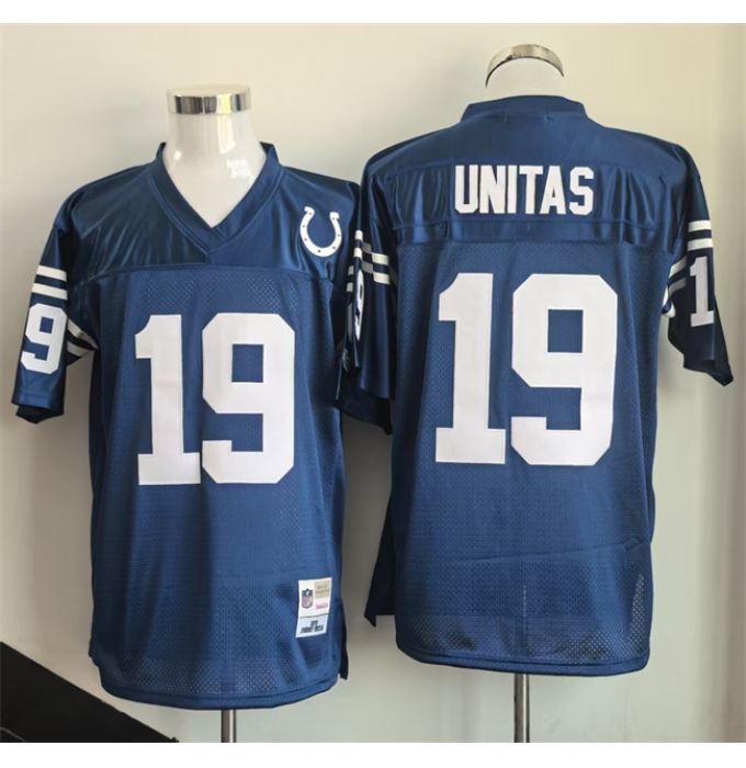 Men's Indianapolis Colts #19 Johnny Unitas Blue Throwback Stitched Football Jersey