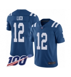 Men's Indianapolis Colts #12 Andrew Luck Royal Blue Team Color Vapor Untouchable Limited Player 100th Season Football Jersey