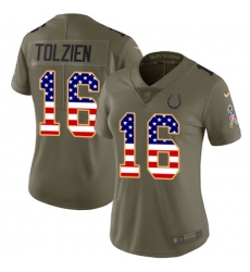 Women's Nike Indianapolis Colts #16 Scott Tolzien Limited Olive/USA Flag 2017 Salute to Service NFL Jersey