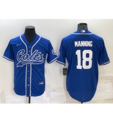 Men's Indianapolis Colts #18 Peyton Manning Blue Stitched MLB Cool Base Nike Baseball Jersey