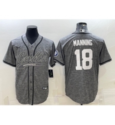 Men's Indianapolis Colts #18 Peyton Manning Grey Gridiron With Patch Cool Base Stitched Baseball Jersey