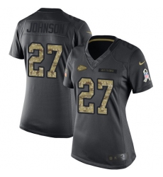 Women's Nike Kansas City Chiefs #27 Larry Johnson Limited Black 2016 Salute to Service NFL Jersey