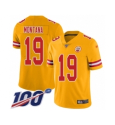Men's Kansas City Chiefs #19 Joe Montana Limited Gold Inverted Legend 100th Season Football Jersey