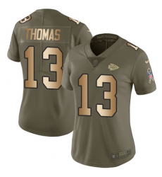 Women's Nike Kansas City Chiefs #13 De'Anthony Thomas Limited Olive/Gold 2017 Salute to Service NFL Jersey