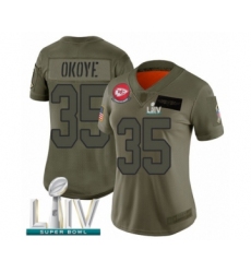 Women's Kansas City Chiefs #35 Christian Okoye Limited Olive 2019 Salute to Service Super Bowl LIV Bound Football Jersey