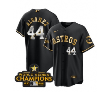 Men's Houston Astros #44 Yordan Alvarez Black Gold 2022 World Serise Champions Stitched Baseball Jersey